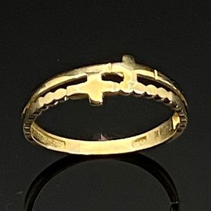 Solid 14k Yellow Gold Double Cross Ring 7''